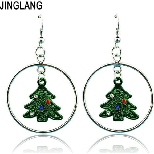 Free Shipping Fashion Charms Earrings Dangle Rhinestone Christams Tree Match Circle Earrings For Women Christmas Gifts Jewelry