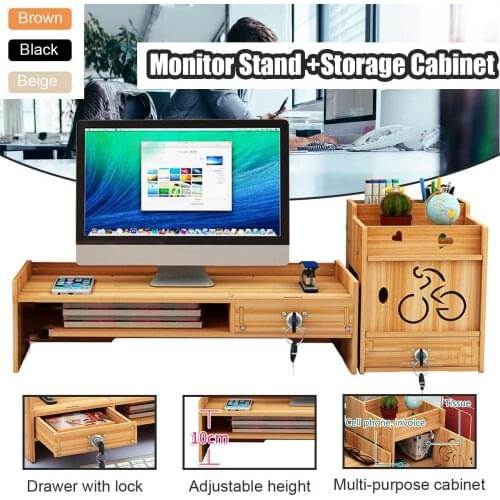 Wooden Computer Stand Desktop Laptop Monitor Stand Shelf Monitor Riser Multi-function Screen Riser Holder Supplies Desk Office