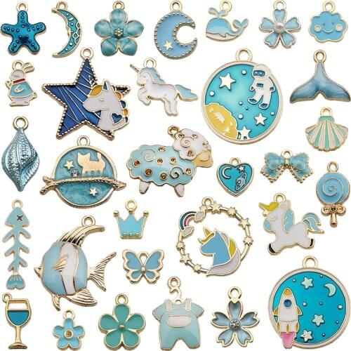 31pcs Enamel Charms Flower Plants Star Butterfly Crown Pendants Accessories for Bracelet Necklace Earrings Jewelry Making DIY