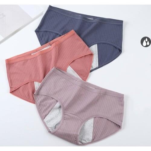 Menstrual Physiological Panties Women Leakproof Period Briefs Female Sexy Seamless Breathable Cotton Underwear Plus Size 3pc/set