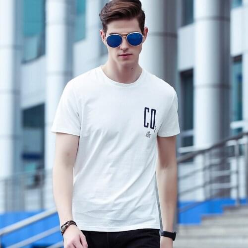 Man T-shirt High Quality O-neck Fashion Blue White Black Cotton Spandex Summer Short Sleeve Round Neck Men T Shirt