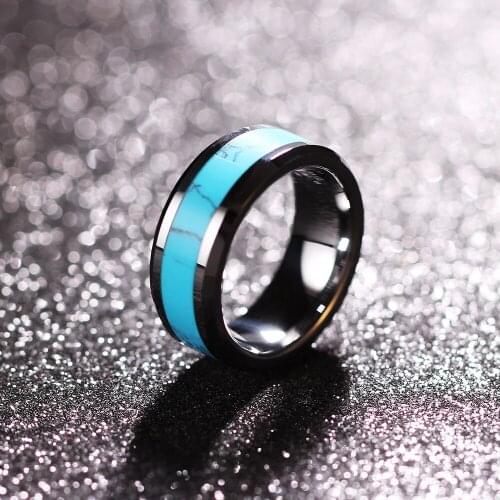 Natural Turquoise Tungsten Carbide Mens and Womens RING 8MM Wedding Ring Fashion Jewelry Business Mens Ring Birthday Gift