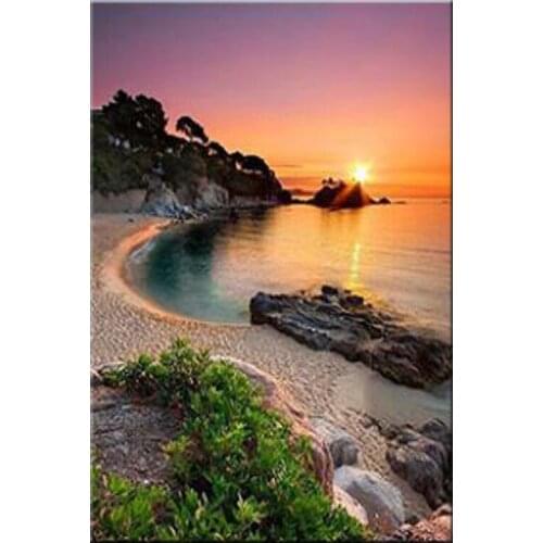 5D DIY Diamond Painting Landscape Sunset Sea Kit Full Drill Square Embroidery Mosaic Art Picture of Rhinestones Home Decor Gift