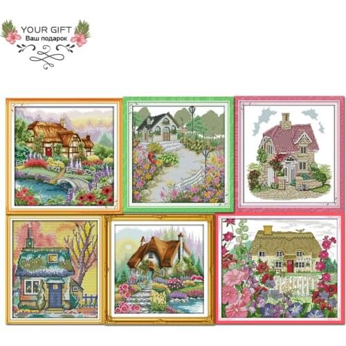 Joy Sunday F205F351F397F729F730(4)F740 14CT 11CT Counted and Stamped Happy Family Home Decor Beautiful Cabin Cross Stitch kits