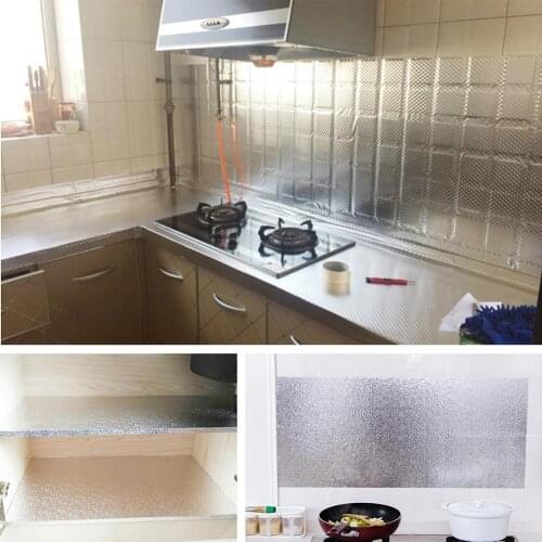 5M Aluminum Foil Wallpaper Kitchen Waterproof Oil-Proof Stickers Moisture-Proof Self-Adhesive Kitchen Cabinet Pad Wallpaper