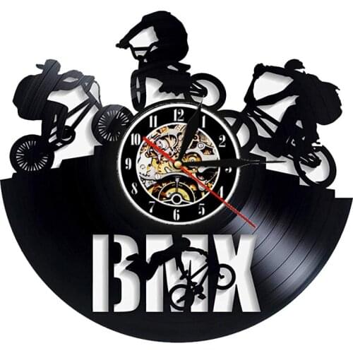 BMX Sport Vinyl Record Wall Clock Modern Design Cycle Sport Theme Hanging Watch Vinyl Wall Clocks Home Decor Gifts for Rider
