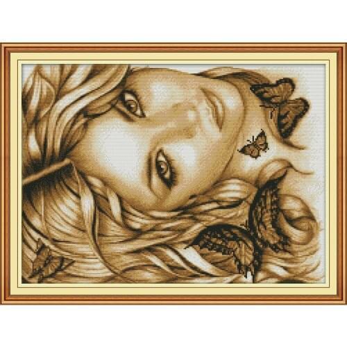 NKF Beauty and Butterfly Counted Cross Stitch Patterns 11CT 14CT Chinese Cross Stitch Kits for Embroidery Home Decor