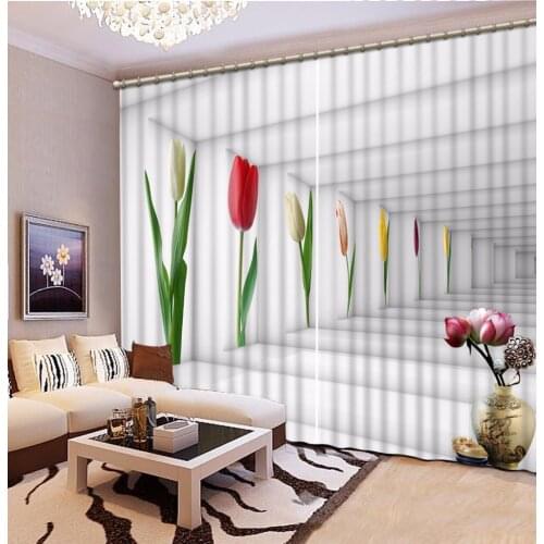 New Custom 3D Beautiful Printed Curtain Space Tulips Blackout Shade Window Curtains Window Curtain Living Room
