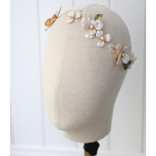 Floralbride Ins style Alloy Flower Crystal Rhinestone Pearl Bridal Headband Wedding Tiara Vine Hair Accessories Women Jewelry