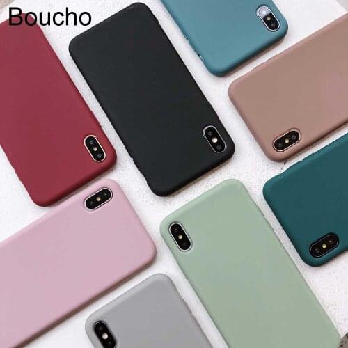 Boucho Solid Color Silicone Cases For iphone XS Max XR X 6 6S 7 8 Plus Cute Candy Color Soft Simple Fashion TPU Phone Case NEW