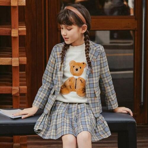 Autumn Spring 2 Piece Clothes Sets Girls Fashion Plaid Jackets And Skirts Outfits Teens Children School Uniform Clothing Suit