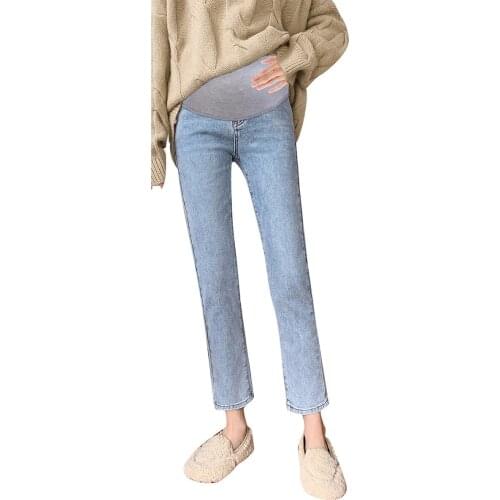 Autumn Women Maternity Pants Elastic High Waist Pregnancy Jeans Pregnancy Loose Solid Denim Pant Pregnant Casual Trousers