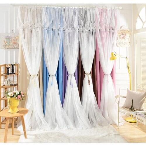 Custom Princess Beauty Korean Fresh Shade Curtain Girls Bedroom Lace Sheer Tulle Curtain Living Room 5 colors black-out cloth
