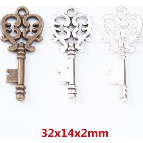 40 pieces of retro metal zinc alloy key pendant for DIY handmade jewelry necklace making 7322