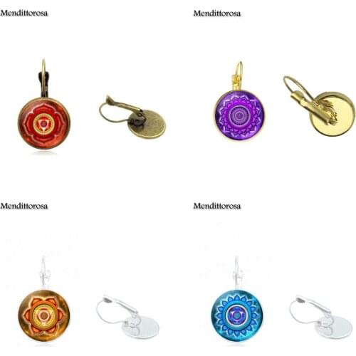 Seven Chakra Yoga Reiki Healing Spiritual Fashion Jewelry Steampunk Women Gift Bronze/Silver/Golden Clip Ear Hook Drop Earrings