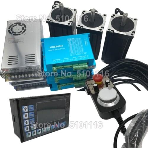 XYZ Axis12Nm Nema34 86MM Easy Servo Closed Loop Stepper Motor +Driver + Power Supply +3 Axis Controller G PLC + MPG Kit for CNC