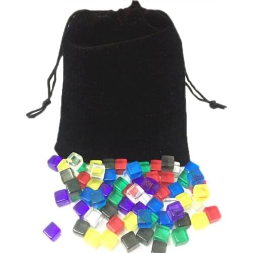 100pcs with black bag 8mm 5 color Transparent Square Corner Colorful Crystal Dice Chess Piece For Puzzle Game