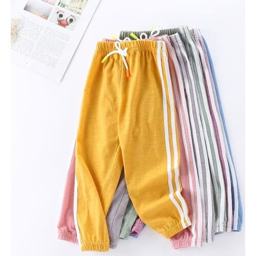 Solid Colors Kids Pants Children Trousers For Baby Boys And Girls Summer Beach Loose Long Pants size 80-120cm