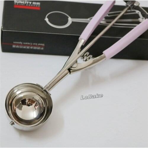 High quality diameter 4.5cm ball shape manual Stainless Steel Fruit Ice Cream Baller Spoon with silicone handle coating