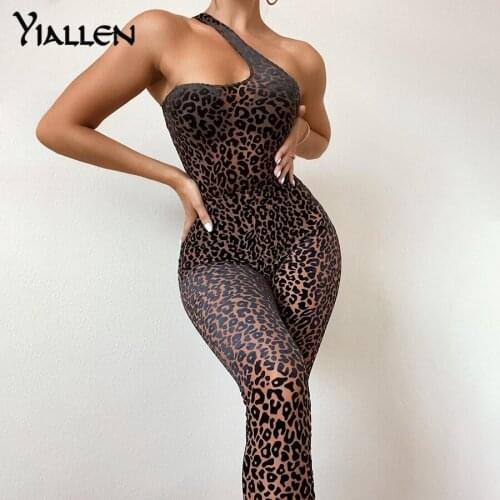 Yiallen Leopard Print One Shoulder Jumpsuit Sexy 2021 New Mesh Patchwork Velvet Fitness Party Sleeveless Clubwear Outfits Hot