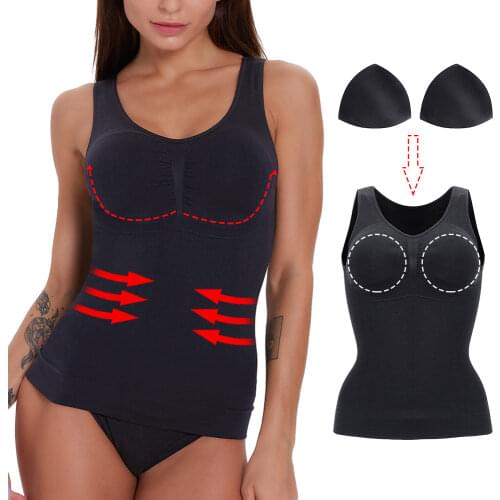 Womens Seamless Tank Top Body Shaper with Pads Slimming Underwear with Removable Pad for Casual Wearing Shapewear