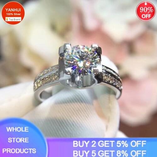 Natural Zirconia Gemstone Rings for Women Solid 925 Sterling Silver Classic Lab Diamond Rings for Bride Engagement Wedding Band