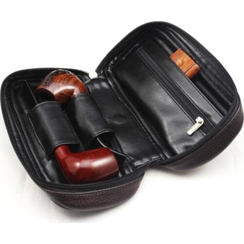1Pcs High-grade Soft PU Leather Bag Clutch for 2 Pipes Portable Wood Tobacco Smoking Pipe Case/Pouch Smoking Tools Bag