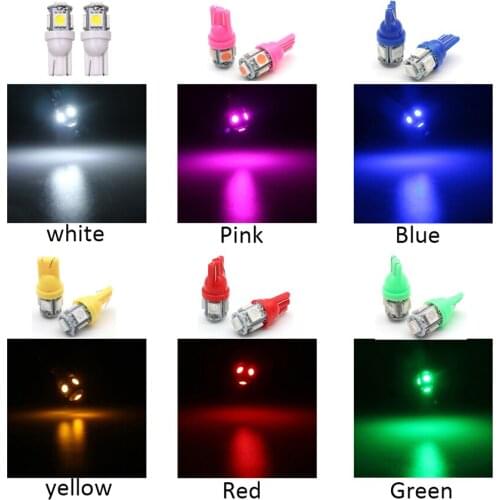 10Pcs Car LED T10 W5W 5050 5SMD Reading Dome Lamp 168 194 192 DC 12V License Plate Bulb Marker Wedge Light White Red Blue Color