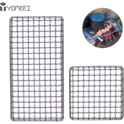 YOMEEI 2Pcs Stainless Steel BBQ Grill Net Non-stick BBQ Mesh Outdoor Camping Barbecue Mat Picnic Pot Rack BBQ Accessories