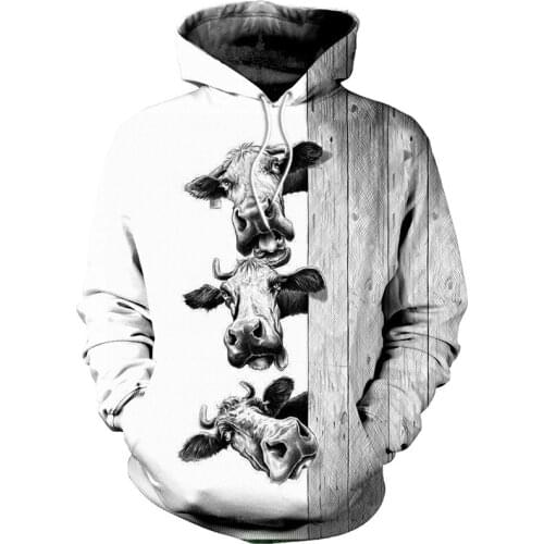 3D printing funny dairy cow suit series fashion zipper Sweatshirt casual Street hip-hop Hoodie