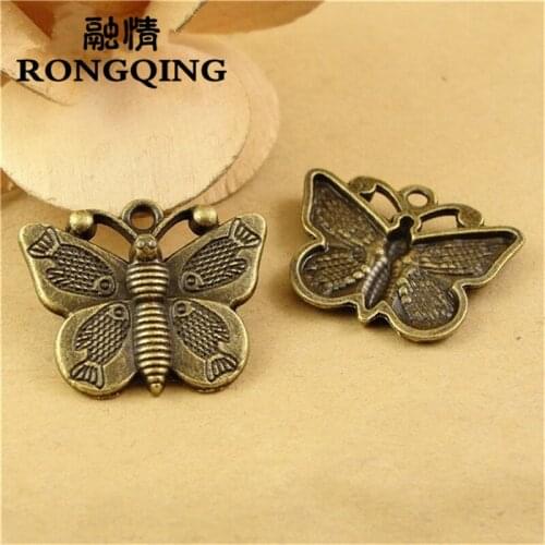 RONGQING 40pcs/lot 22*27MM butterfly Creative antique alloy charm pendant Charms fit Bracelets & Necklaces DIY Jewelry