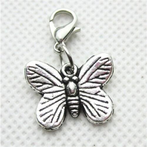 50pcs/lot butterfly dangle charms with lobster clasp charms hanging charm pendant/bracelet accessories diy jewelry
