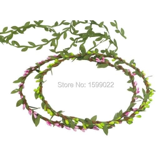 6pcs/lot Boho Flower Headband Green Leaf Rattan Pip Berry Wreath Woodland wedding Bridal Hair Vine Headpiece Festival Crown