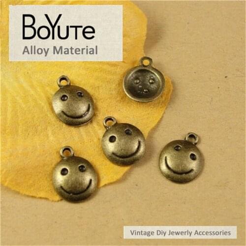 BoYuTe (100 Pieces/Lot) 10MM Zinc Alloy Material Antique Bronze Plated Smile Charms Pendants Diy Jewelry Accessories Wholesale