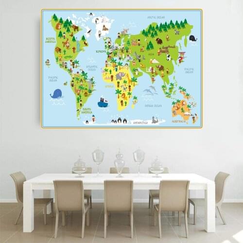 Citon Animal World Map Canvas illustration Painting Art Poster Picture Wall Decor Modern Home Decoration For Kids Living room