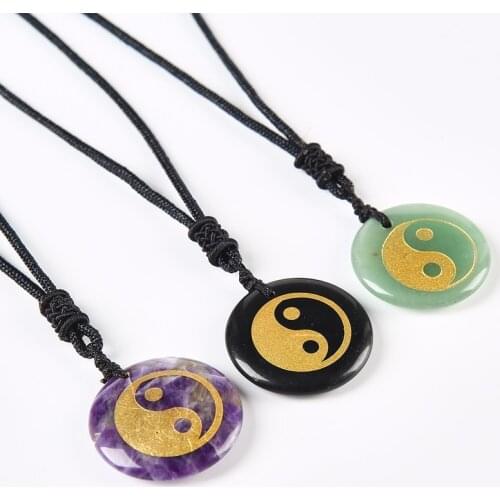 Taoism Tai Chi Yin Yang Fish Pendant Gossip Fish Pattern Necklace Natural Crystal Carved Religious Jewelry