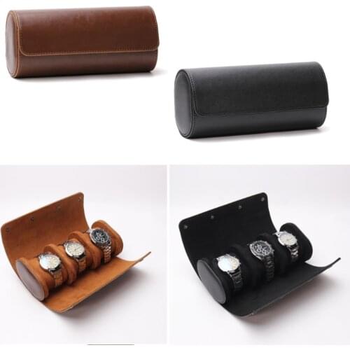 3 Slots Watch Roll Travel Case Chic Portable Vintage Leather Display Watch Storage Box with Slid in Out Watch Organizers