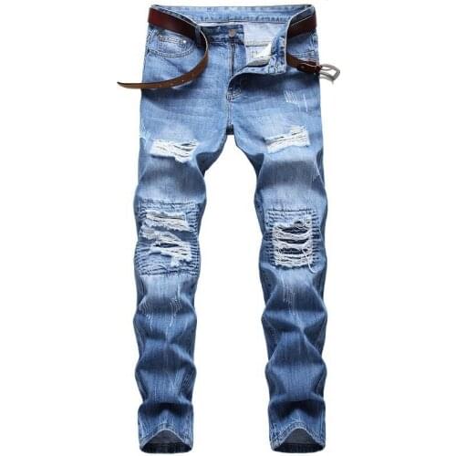 Denim Designer Hole MOTO BIKE Jeans High Quality Ripped For Men Size 28-38 40 42 2021 Autumn Spring HIP HOP Punk Streetwear
