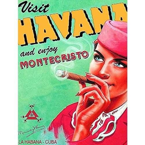 Havana Montecristo Travel Poster Metal Sign Cigar Decor Vintage Aluminum Metal Signs Tin Plaques Wall Poster