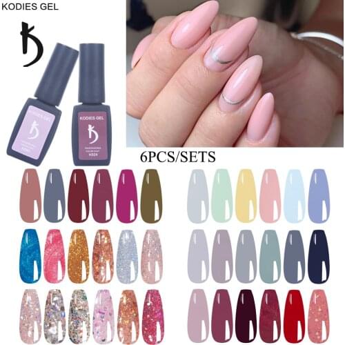 KODIES GEL 6 PCS/Set Nail Gel Polish UV Semi permanent Varnish 2021 New Summer Color Gel Polish Glitter Shiny Manicure for Nails