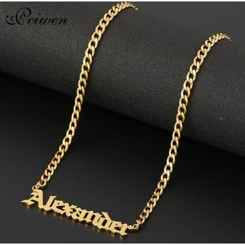 Personalize Custom Name Necklace Stainless Steel Choker Gold Necklace For Men Pendant Old English Name Necklaces Man Jewelry