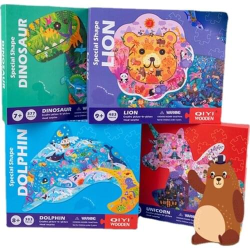 JINLETONG Animal Jigsaw Puzzle Color Box Toys for Children Dinosaur/Unicorn/Lion 3D Puzzle Baby Learning Educational Toy