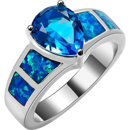 Blue Fire Opal With Blue Crystal Zircon 925 Sterling Silver Ring Beautiful Jewelry Size 6 7 8 9 10 R1382
