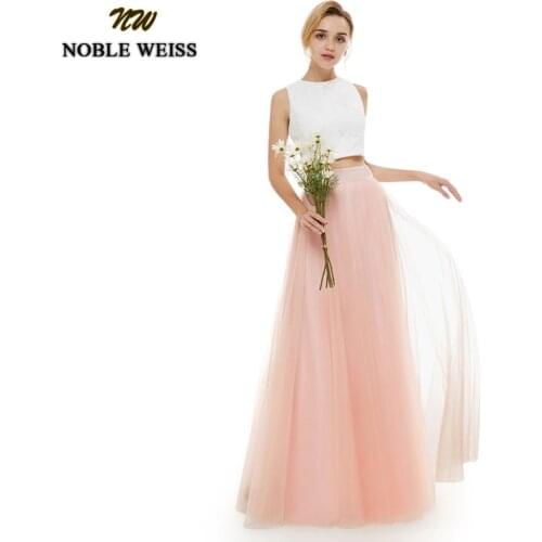 NOBLE WEISS Lace Top Prom Dress Two Piece Wedding Party Dress Tulle Skirt Prom Gown Sleeveless Floor Length Evening Dresses