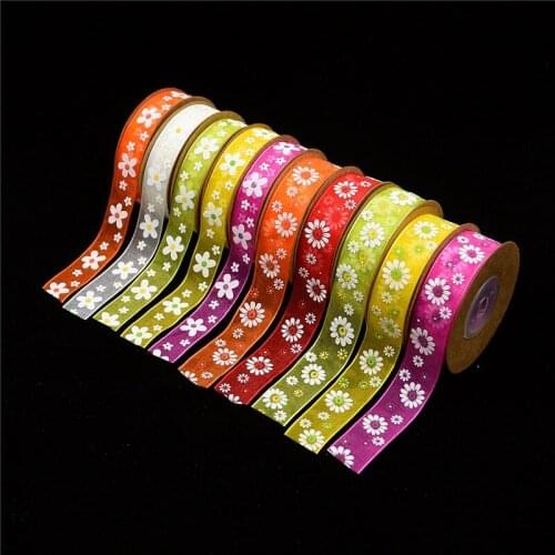10Yards Flower Organza Gift Ribbon Tape For Needlework Craft Decarotions Printed Satin Ribbons Handcraft DIY Bow Accessories