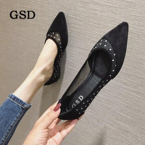 Summer Womens Pointed Toe Flat Shoes Fashion Brand Casual Shoes Woman Mesh Polka Dot Slip On Ballet Flats Woman Loafers