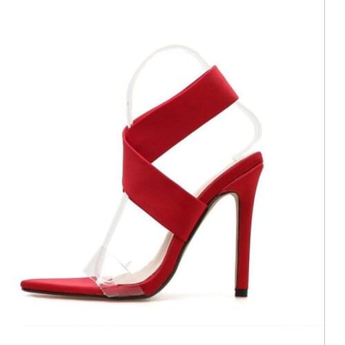 Summer Female Street Sexy PVC Fashion Thin High Heels Sandals Open Toe Stretch Casual Handmade Party Dress Shoes Women