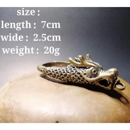 Chinese pure brass dragon head key buckle small crafts statue