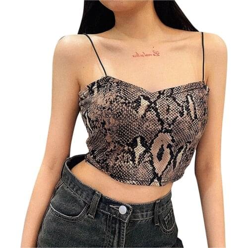 Fashion Womens Snakeskin Prints Casual Basic Strappy Sling Sleeveless Tank Tops Hot Fashion Casual Sexy Ladies Summer Tanks