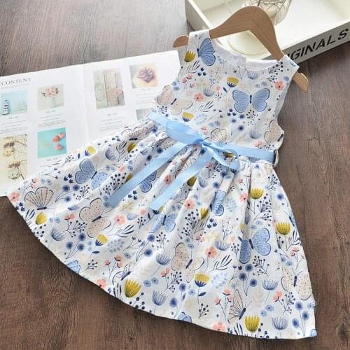 Menoea Bow Baby Girl Princess Dress New Fashion Summer Kids Holiday Style Floral Sweet Party Butterfly Costume Children Clothing
